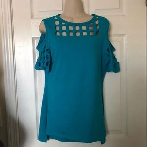 Teal Cut Out Cold Shoulder Top
